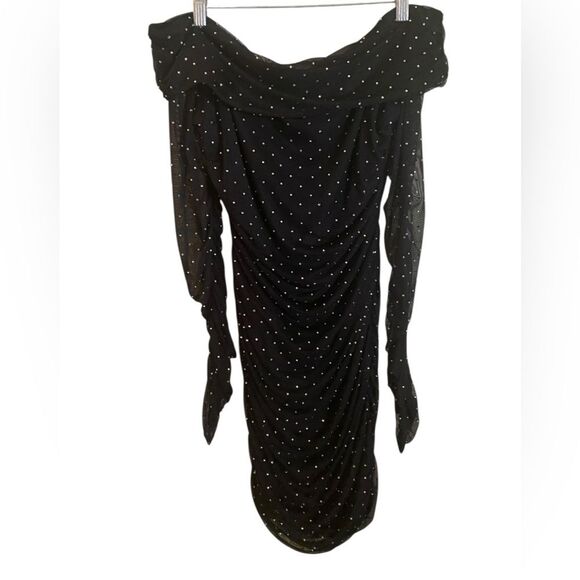 Windsor Aliya Heatstone Ruched Mesh Dress Off The Shoulder Neckline Holiday NYE - Picture 10 of 14